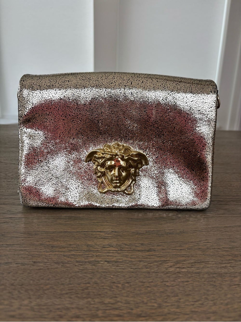 Versace Metallic Gold Medusa Shoulder Clutch